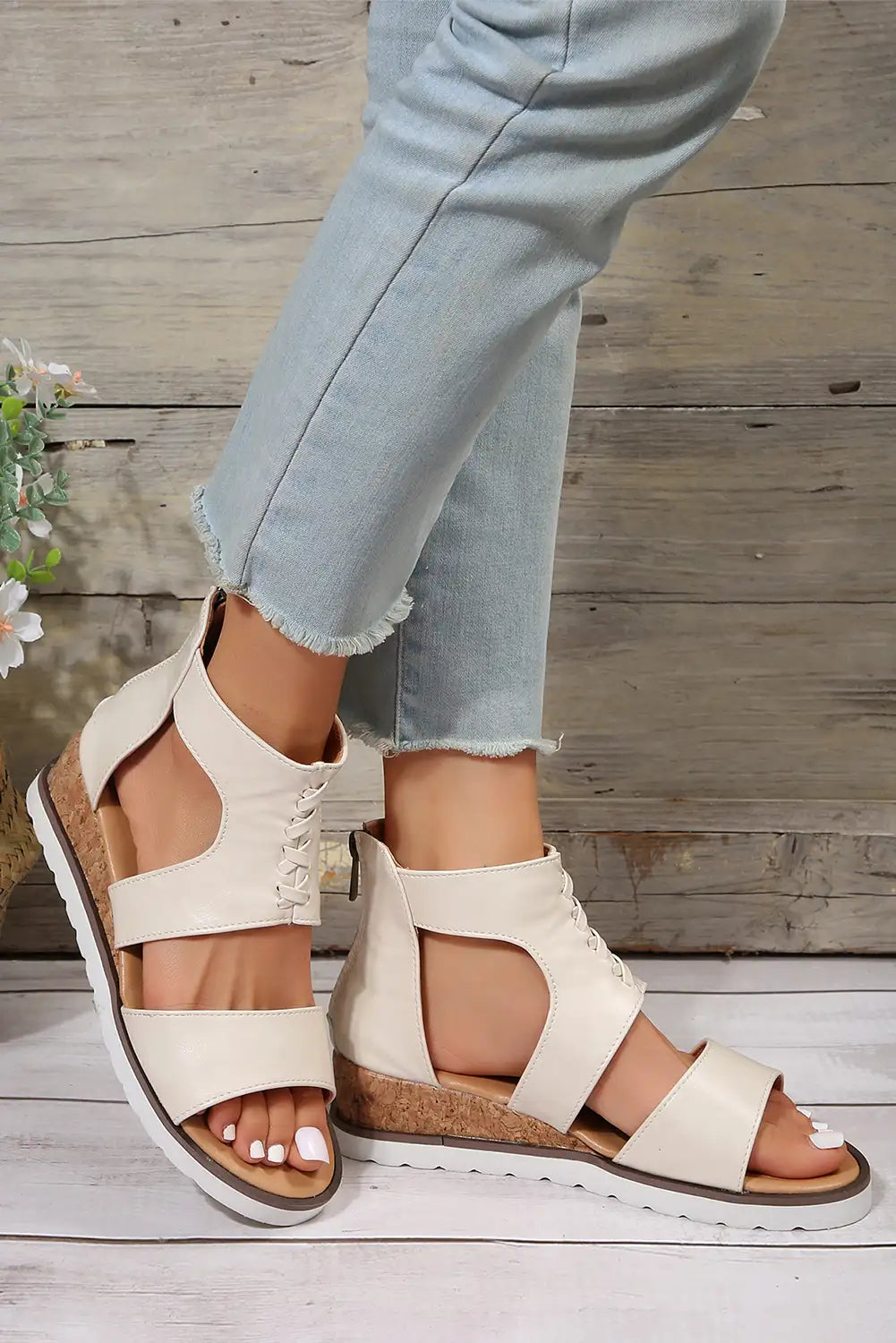 White Leather Gladiator Sandals