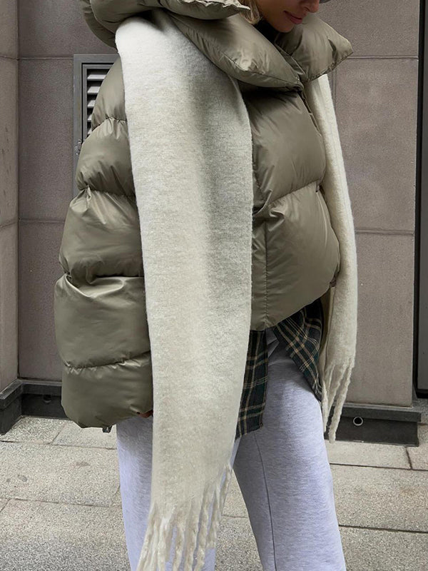 Long Sleeves Loose Color Split-joint Hooded Padded Coat