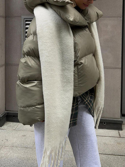 Long Sleeves Loose Color Split-joint Hooded Padded Coat