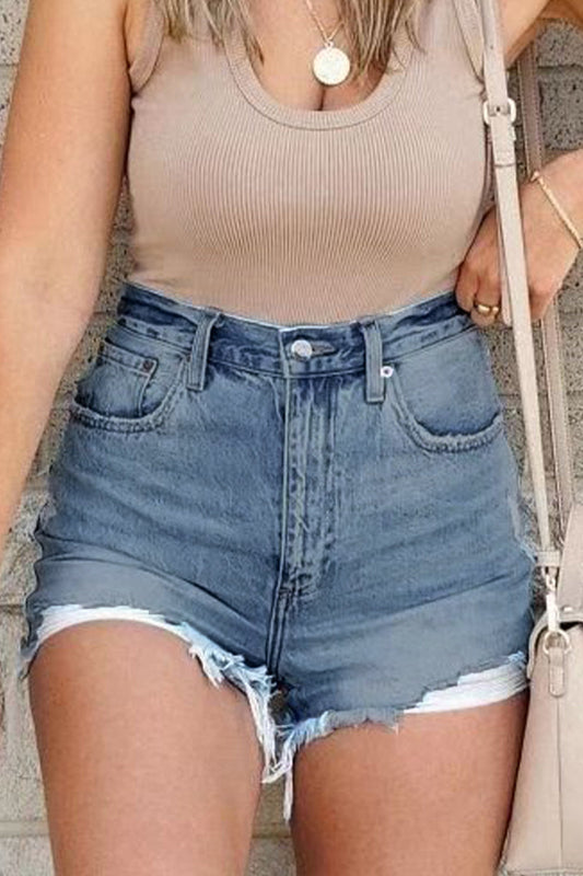Street Ripped High Waist Denim Shorts