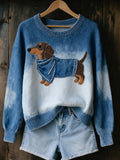 Women's Vintage Art Animal Print Cozy Knit Sweater artswardrobe