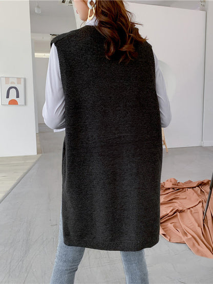 Sleeveless Split-side Color V-neck Knitted Vest