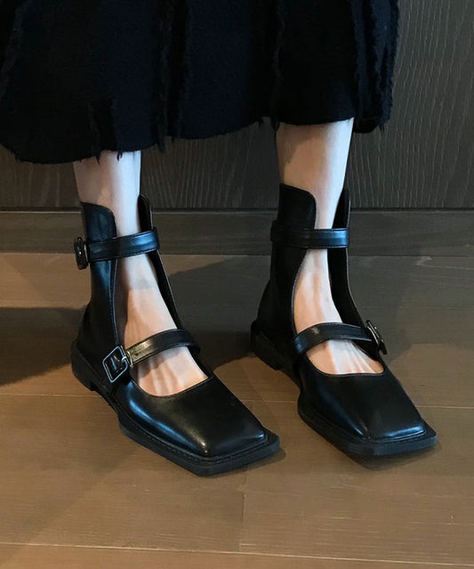French Black Hollow Out Belt Buckle Sandals Boots Oi041
