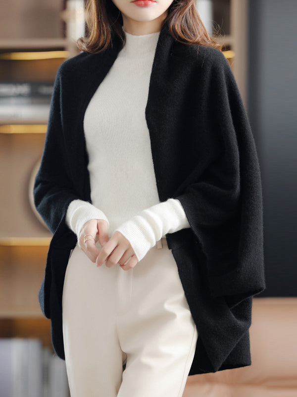 Urban Wool Loose Color Batwing Sleeves Cape Cardigan Tops
