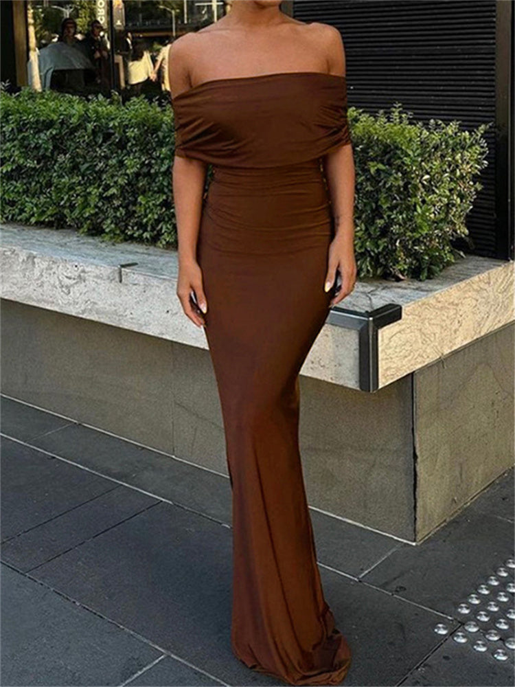 Tossy Pleated Off-shoulder Long Dress for Twist Backless Patchwork Party Dress Summer Maxi Dress New