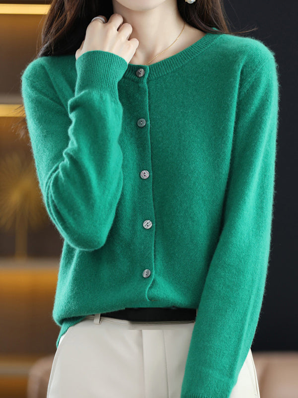 Long Sleeves Buttoned Elasticity Round-neck Cardigan Tops Knitwear