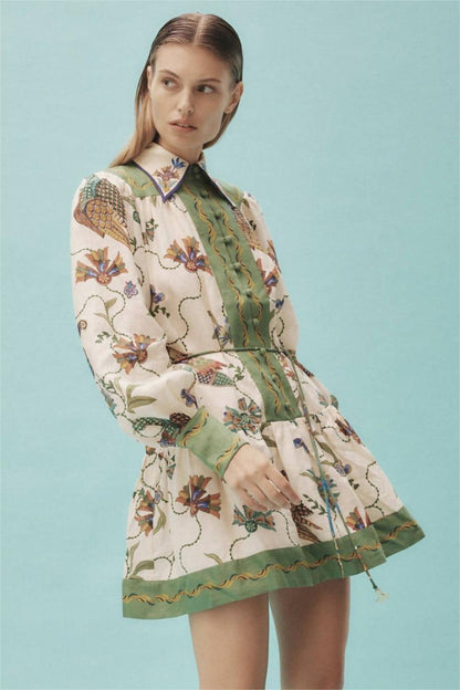 Single Breasted Shirt Collar Long Sleeve Mini Dress