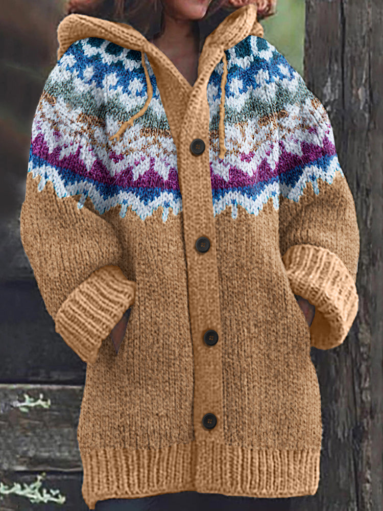 Vintage Icelandic Jacquard Knitted Pattern Cozy Cardigan Sweater elevenforest