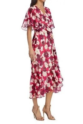 Lace Up Frill Wrap Midi Dress