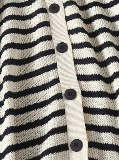 Tossy Knit Striped V-neck Long Dress ’s Short Sleeve Cardigan Party Maxi Dress
