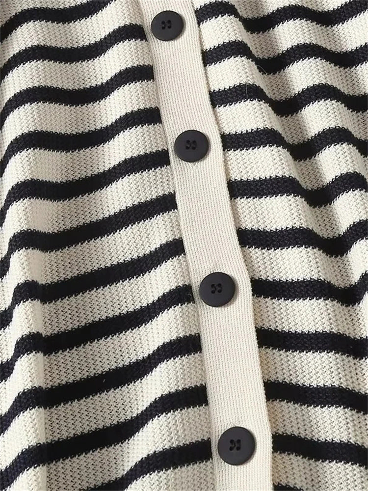 Tossy Knit Striped V-neck Long Dress ’s Short Sleeve Cardigan Party Maxi Dress