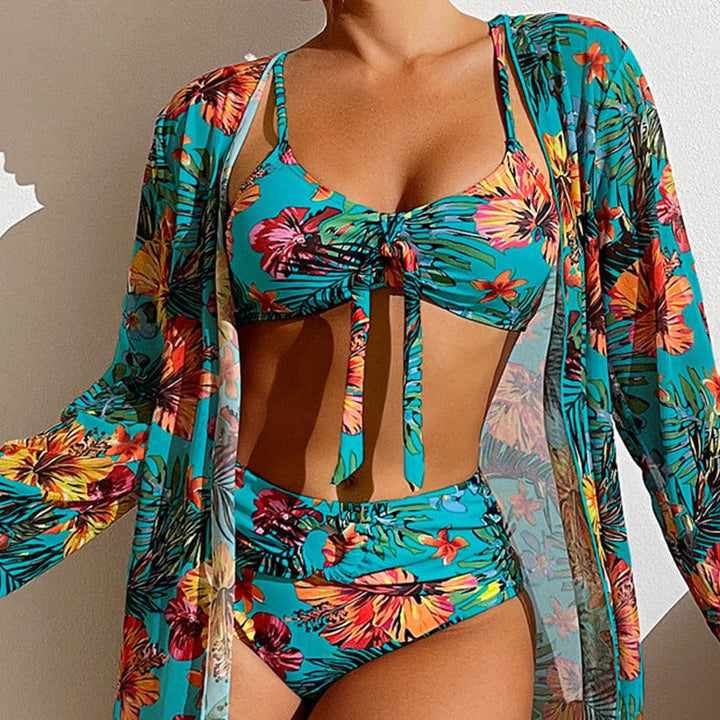 KS | 3-piece floral bikini with cover-up
