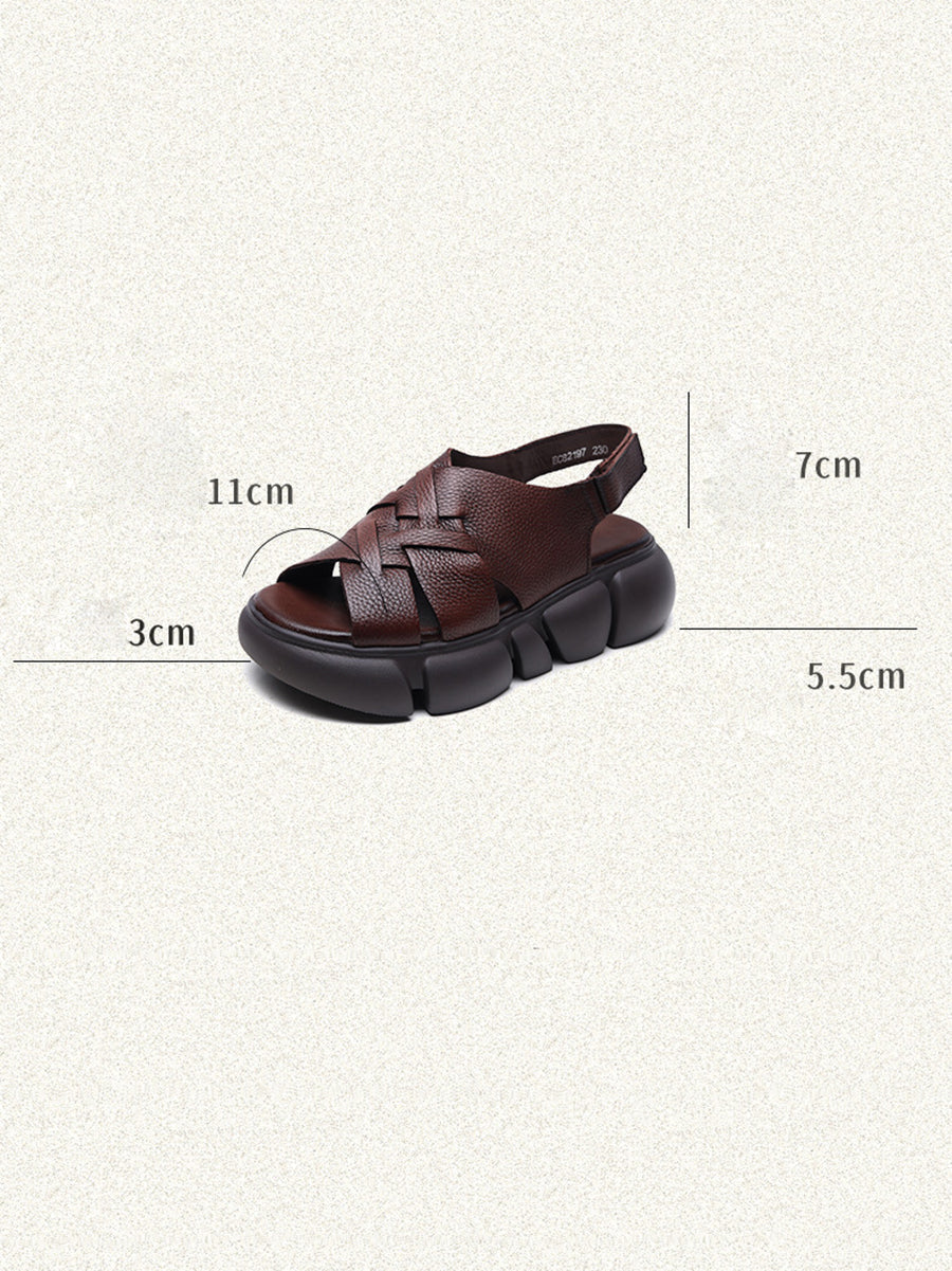 Summer Leather Spliced Platform Sandals Bn1001