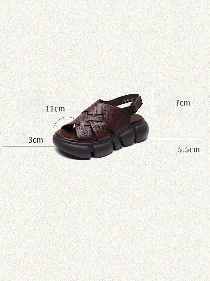 Summer Leather Spliced Platform Sandals Bn1001