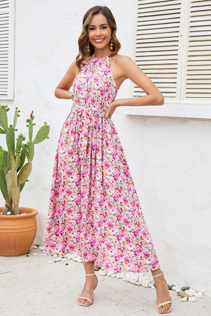 Halter Neck Lace Up Midi Dress