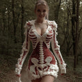 Women's Skull Floral Sequined Pattern Knit V-neck Dress artswardrobe