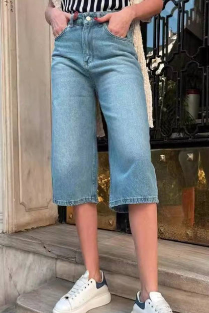 High Waist Denim Shorts With Pockets