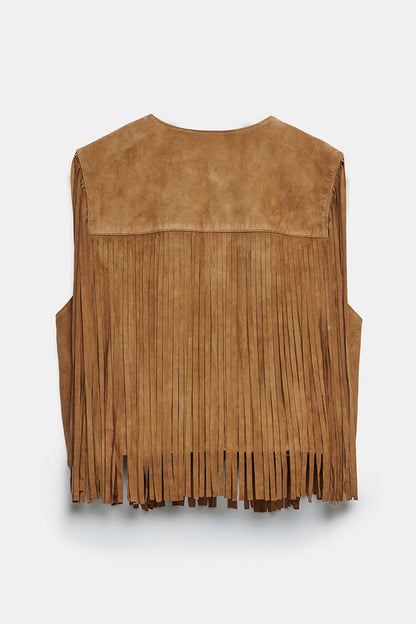 Street Color Fringed Trim O Neck Waistcoats
