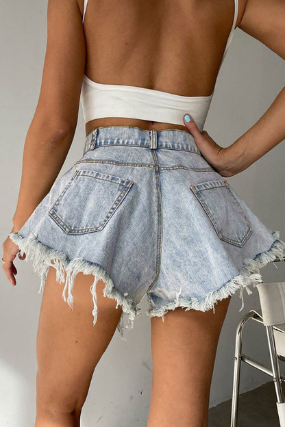 Tassel Ripped High Waist Denim Shorts