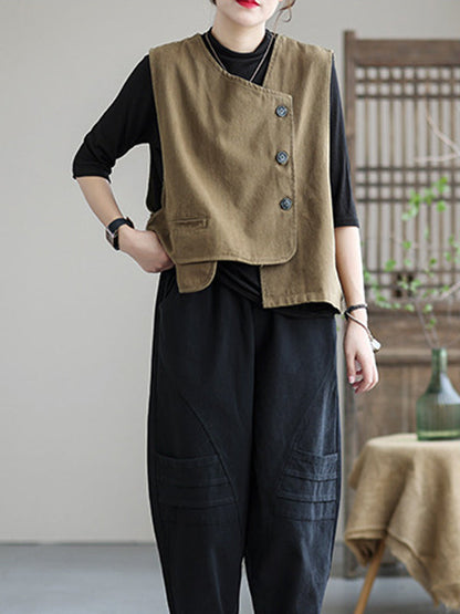 Asymmetric Color Buttoned Vest Top
