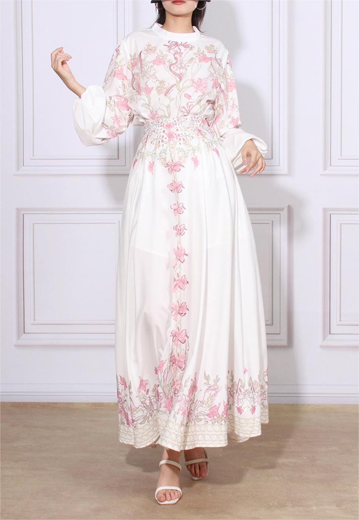 Puff Sleeve Top ?bow High Waist Maxi Skirt Set