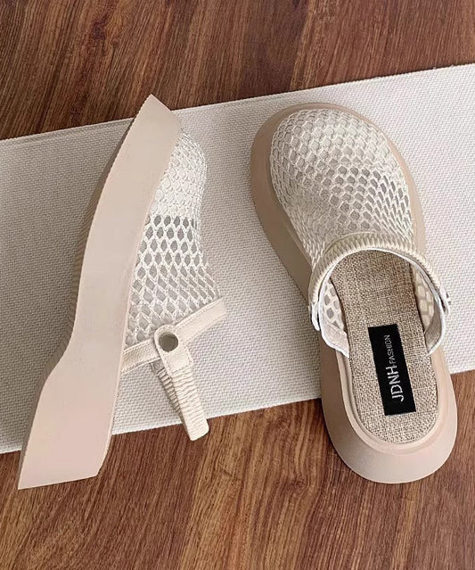 Comfy Platform Beige Breathable Mesh Slide Sandals Ap1049