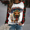 Women's Christmas Highland Cow Print Sweatshirt artswardrobe