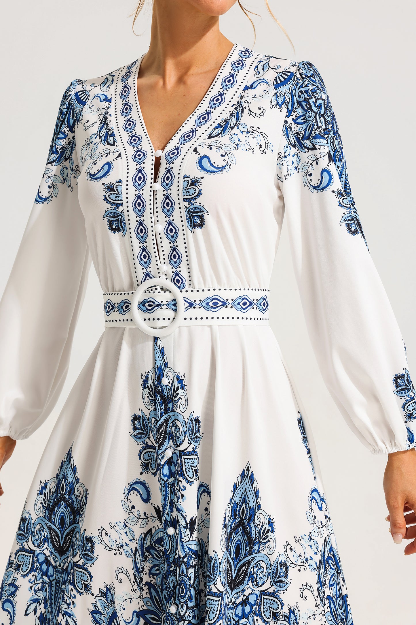Paisley Single Breasted Long Sleeve Mini Dress With Belt