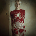 Women Halloween Spider And Flower Color Blocked Ancient Knitted Dress artswardrobe