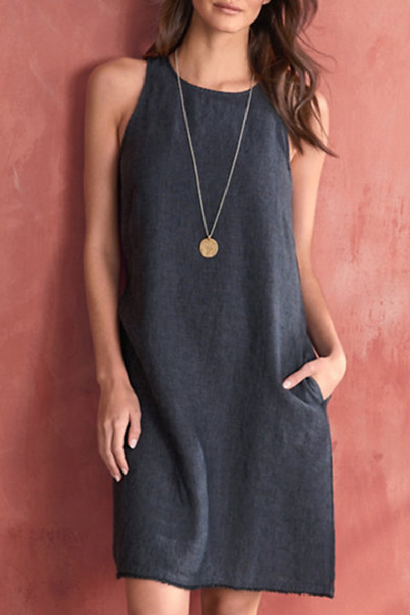 Basis Color O Neck Vest Dress Dresses(5 Colors)