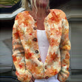 Autumn Maple Leaf Print Long Sleeved Knitted Cardigan artswardrobe
