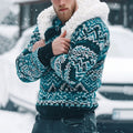 Men's Vintage Fairman Island Jacquard Warmth Pattern  Zip Up Collar Sweatshirt artswardrobe
