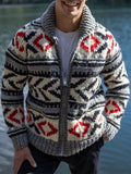Men's Geometric Pattern Cozy Knit Cardigan artswardrobe