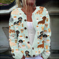 Comstylish Cute Dachshund Art Print Cozy Knit Cardigan