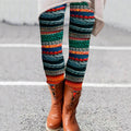 Vintage Rainbow Striped Knit Patchwork Pattern Comfy Leggings artswardrobe