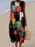 Cute Crowded Cats Graphic Linen Tank Dress artswardrobe
