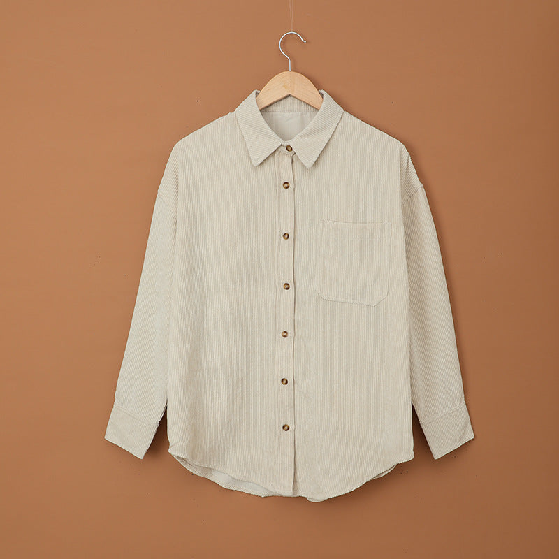 Color ’s Autumn Winter Corduroy Cardigan Shirt With Breasted Collar and Pocket