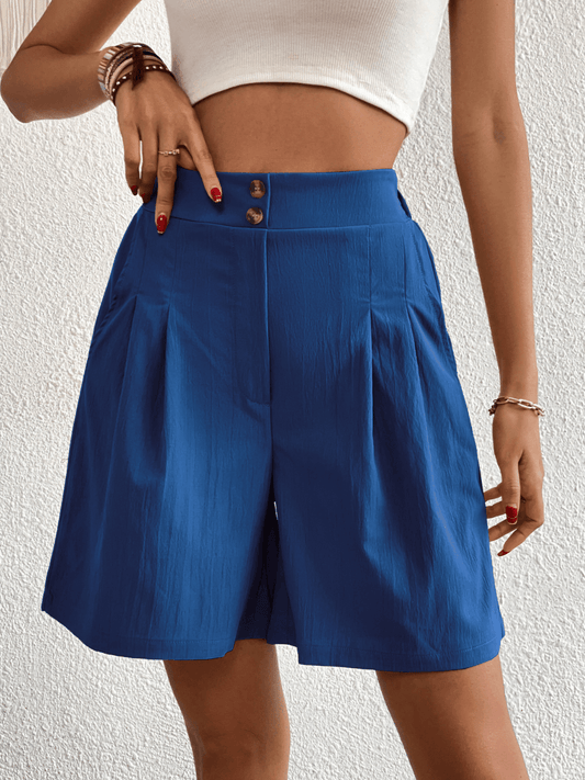 Eden Pocketed High Waist Shorts - Blue