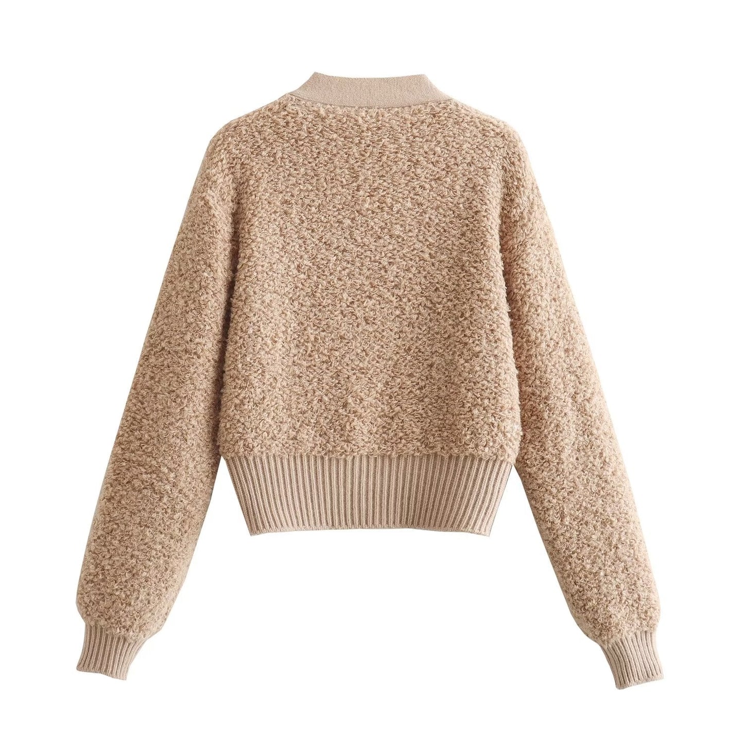 Fall Clothing Teddy Needle Fur Feeling V Neck Knitted Cardigan Coat