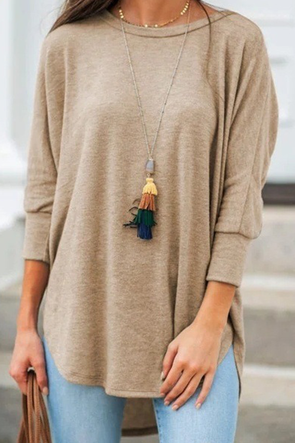 Basic Asymmetrical O Neck T-shirts(7 Colors)