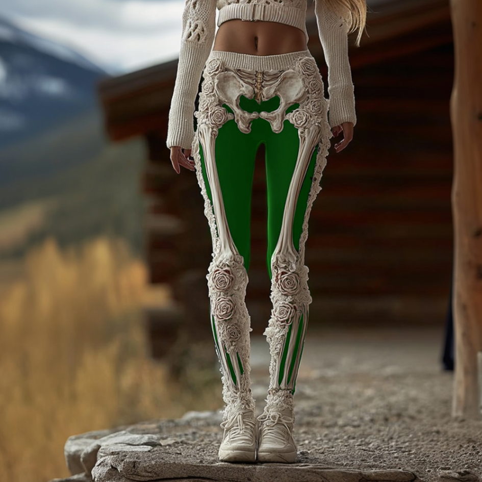 Women's Anatomical Style Dark Halloween-themed Knitted Tight-fitting Leggings. artswardrobe