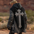 Men's Dark Style Cross Inspired Knitted Cozy Zipper Up Midi Hooded Cardigan elevenforest