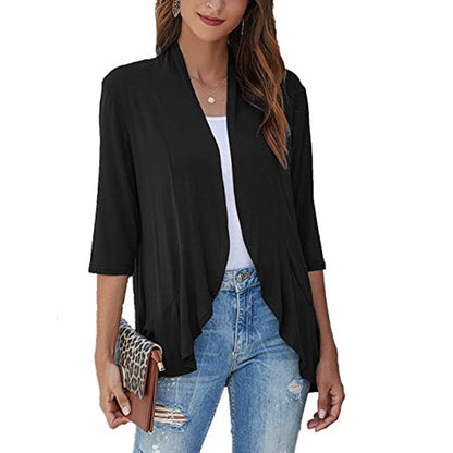 Clothing Autumn Color Cardigan 3/4 Sleeve Ruffle Top