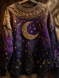 Mystical Celestial Glitter Moon & Stars Cozy Knit Sweater artswardrobe