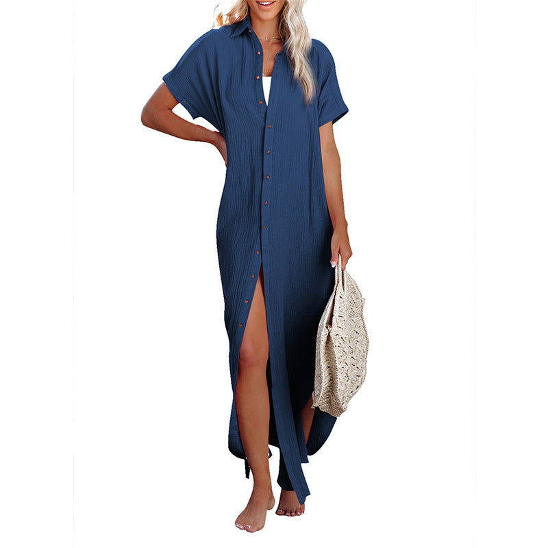Color ’s Summer V-neck Cardigan Shirt – Short Sleeve Single Breasted Top