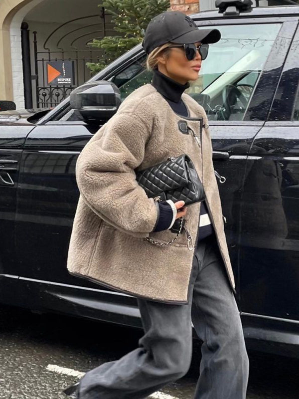 New Fashionable Cashmere ’s Metal Lock Design Cardigan Jacket