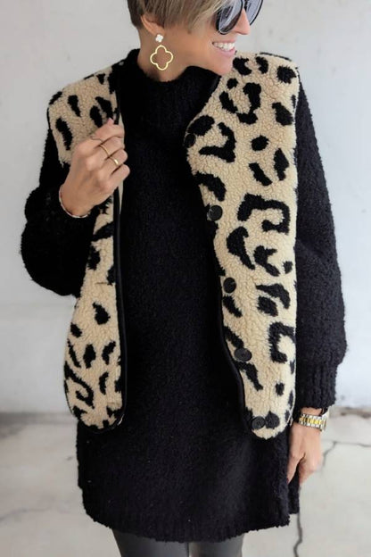 Leopard Print Front Opening Autumn and Winter Vest Jacket