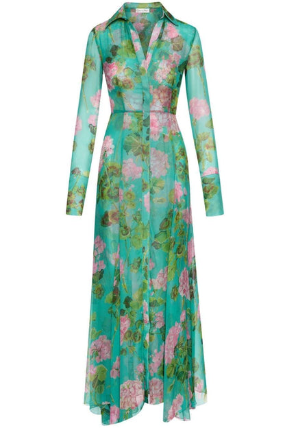 Lantern Sleeve Lapel Buckle Maxi Dress
