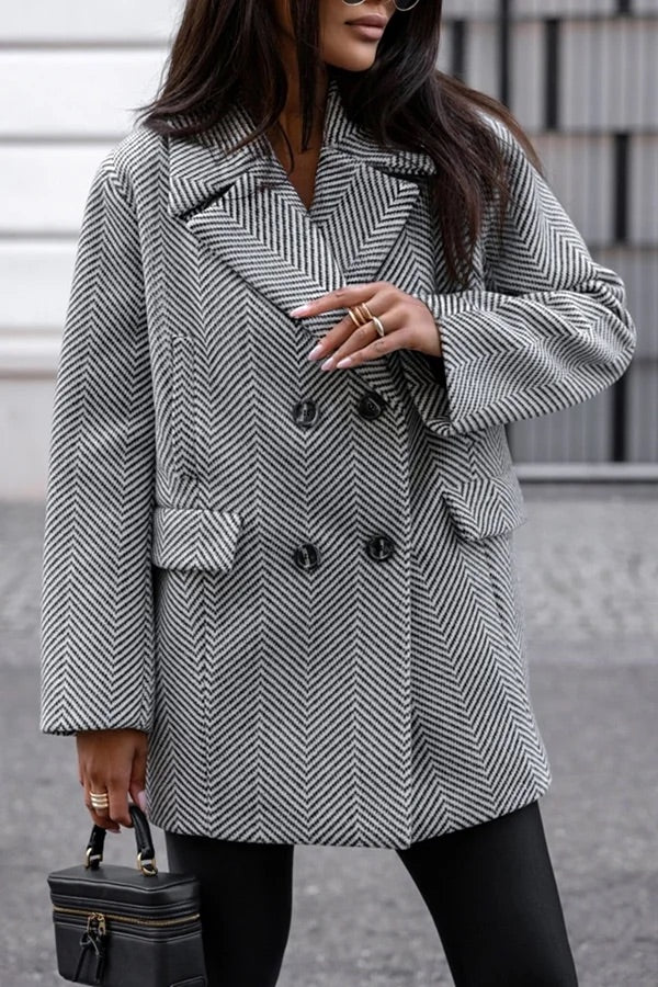 Stripe Print Lapel Pocket Coat