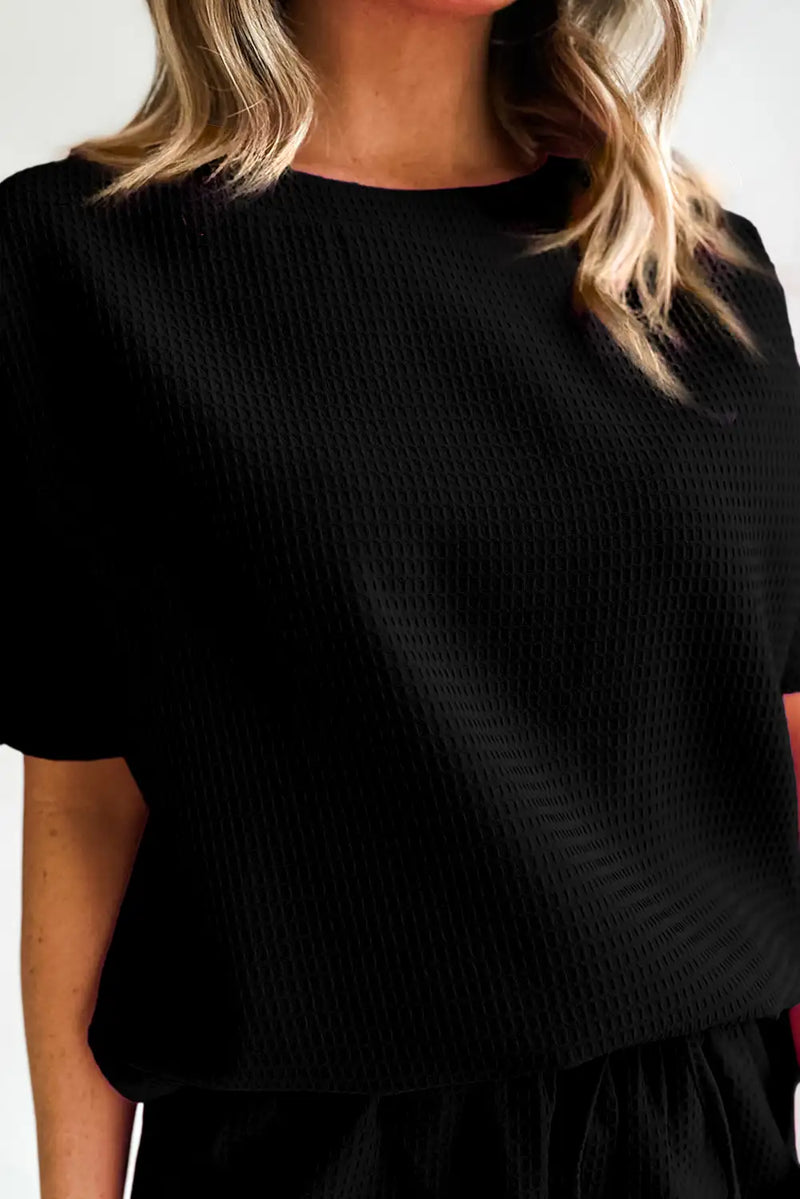 Black Textured Tee and Shorts
